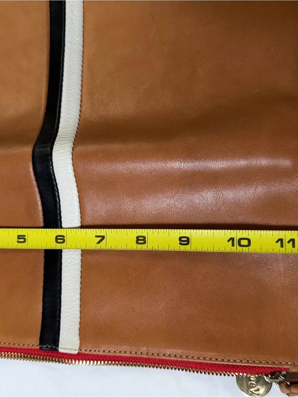 Clare V. Leather Foldover Clutch Tan Leather Clutch with Contrast Stripe